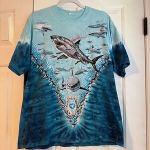 Vintage 1997 Liquid Blue Shark Week Tee T shirt Short Sleeve sz XL‎ Blue Tie Dye